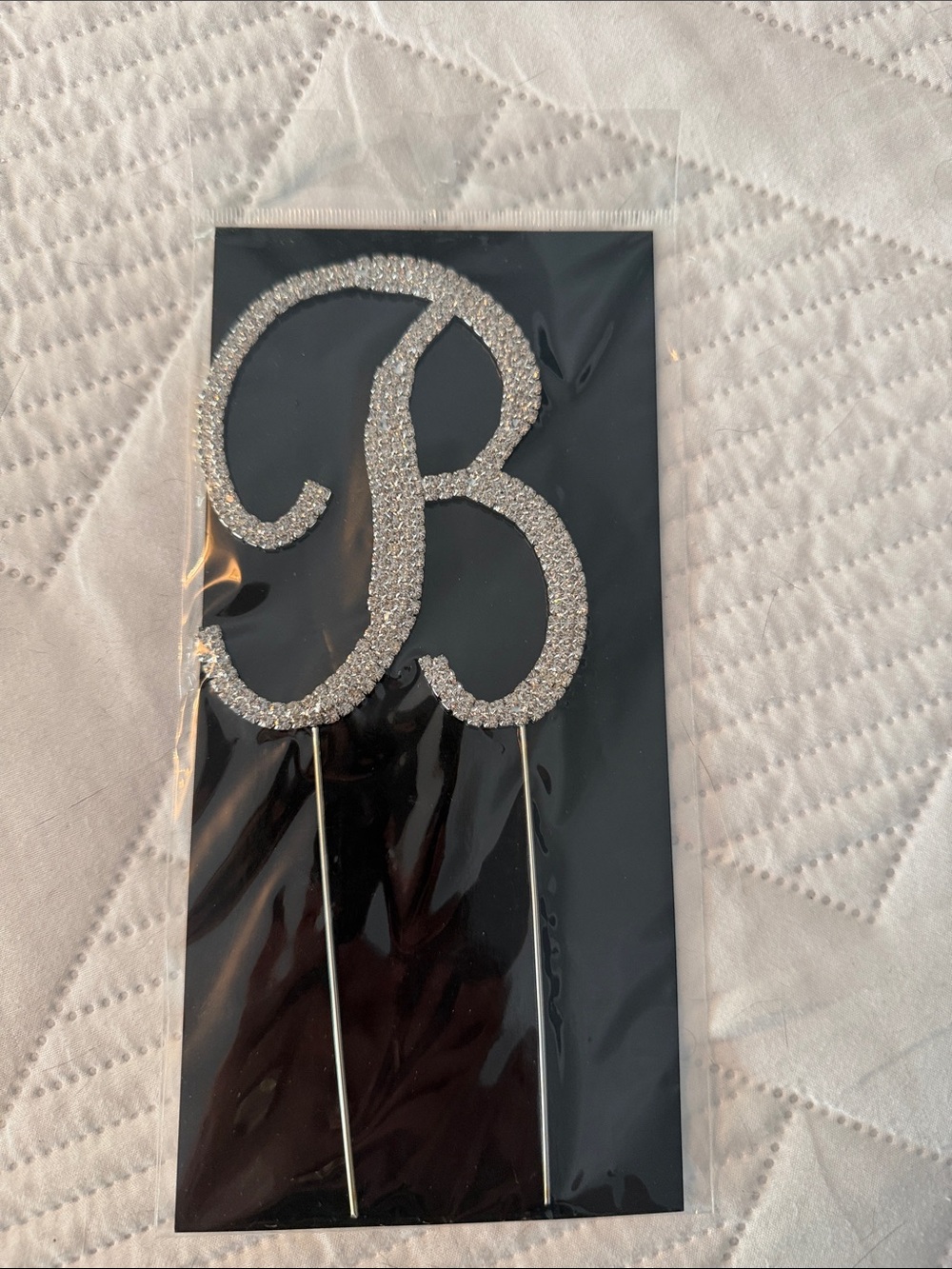 Silver Rhinestone Letter "B" Cake Topper by